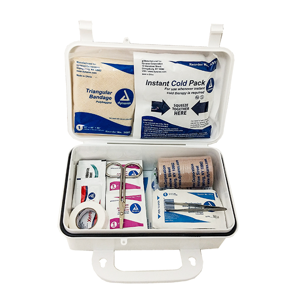 Standard Home First Aid Kit opened to show supplies inside